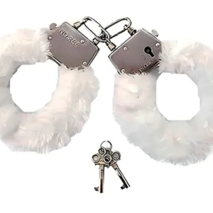 esposas de metal con peluche blanco